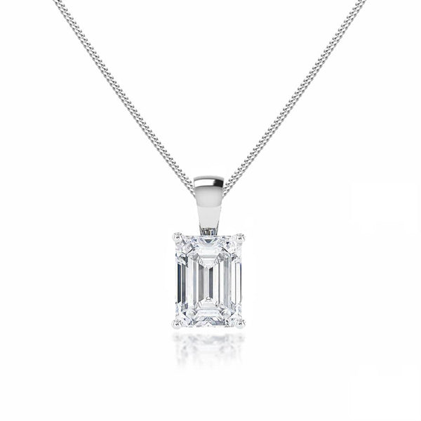 ELIZA - Emerald Cut Lab Diamond 4 Claw Drop Pendant 18k White Gold Pendant Lily Arkwright