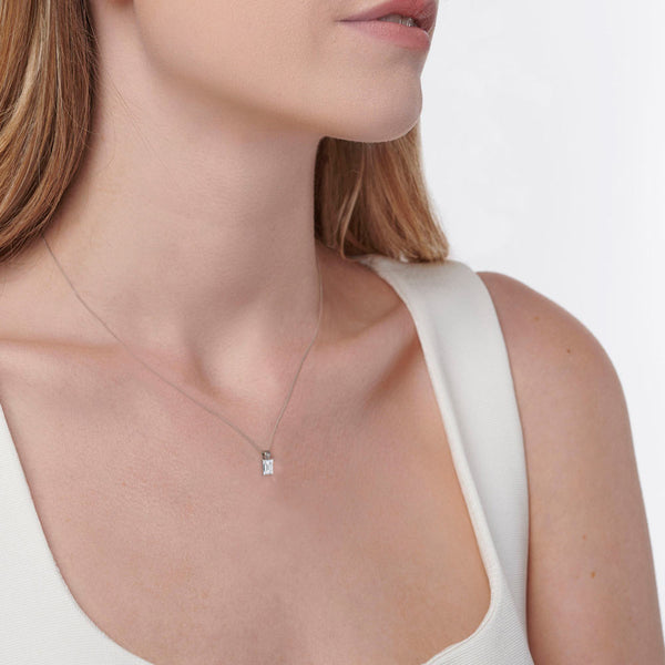ELIZA - Emerald Cut Lab Diamond 4 Claw Drop Pendant 18k White Gold Pendant Lily Arkwright