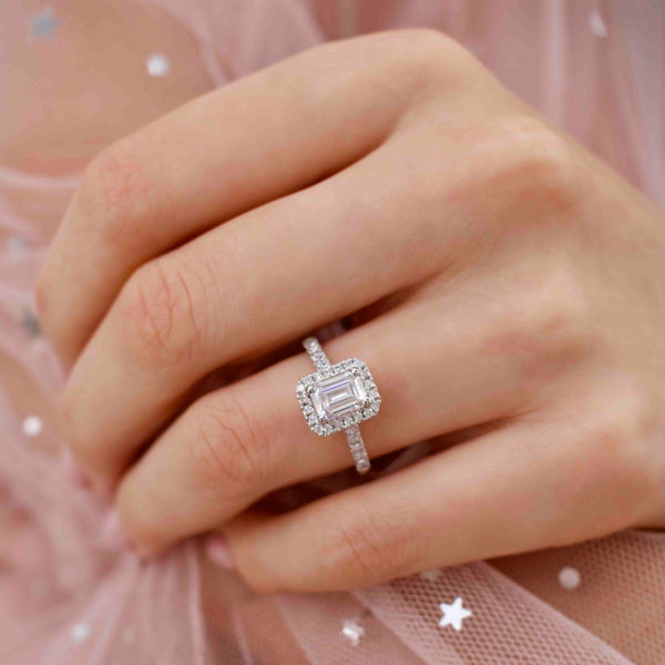 ESME - Chatham® Emerald Lab-Grown Pink Sapphire & Diamond 18k White Gold Halo