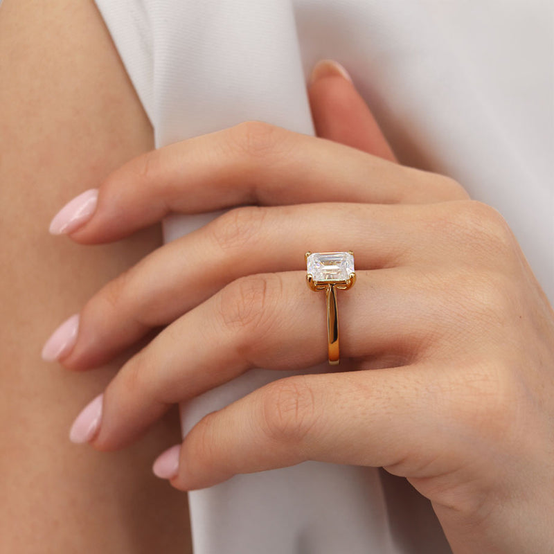 Florence Emerald Moissanite 18k Yellow Gold Solitaire Ring – Lily