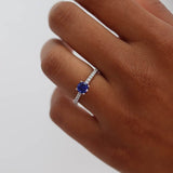 GISELLE - Chatham® Blue Sapphire & Diamond 18k White Gold Ring Engagement Ring Lily Arkwright