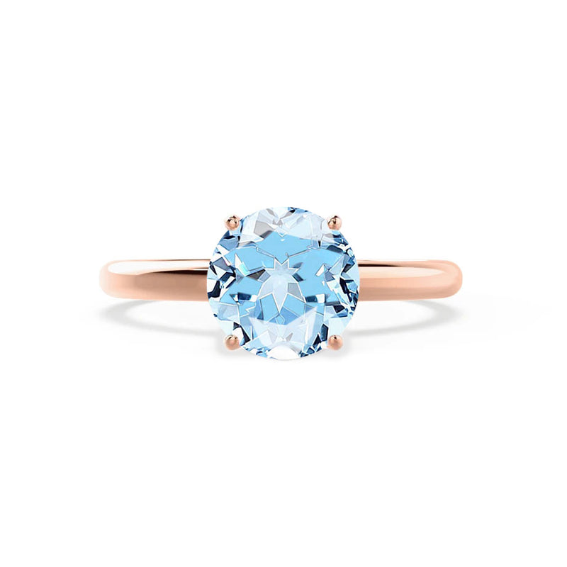 GRACE - Lab Grown Aqua Spinel Solitaire 18k Rose Gold Engagement Ring Lily Arkwright