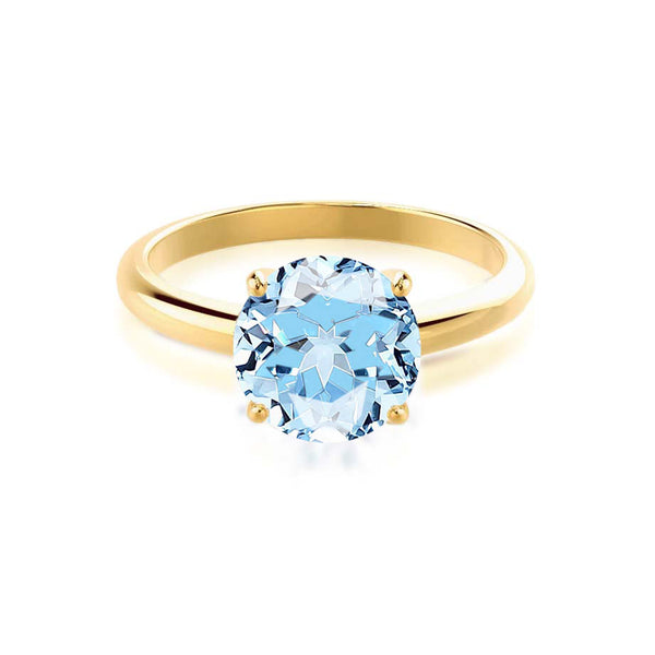 GRACE - Lab Grown Aqua Spinel Solitaire 18k Yellow Gold Engagement Ring Lily Arkwright