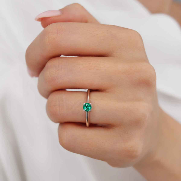 Grace 0.32ct 4.5mm Round Cut Chatham Lab Grown Emerald  Platinum 950 Solitaire Engagement Ring Lily Arkwright