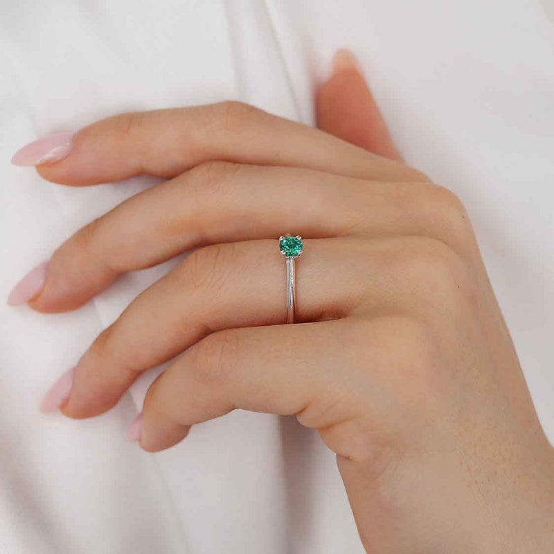 Grace 0.32ct 4.5mm Round Cut Chatham Lab Grown Emerald Platinum 950 Solitaire Engagement Ring Lily Arkwright