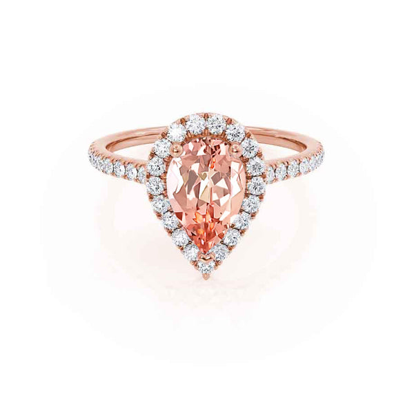 HARLOW - Pear Champagne Sapphire & Diamond 18k Rose Gold Halo Engagement Ring Lily Arkwright