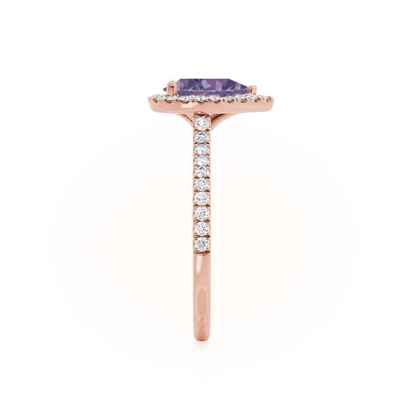 HARLOW - Pear Alexandrite & Diamond 18k Rose Gold Halo Engagement Ring Lily Arkwright