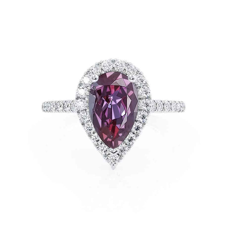 HARLOW - Pear Alexandrite & Diamond 950 Platinum Halo Engagement Ring Lily Arkwright