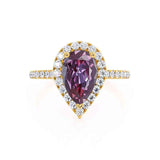 HARLOW - Pear Alexandrite & Diamond 18k Yellow Gold Halo Engagement Ring Lily Arkwright