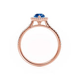 HARLOW - Pear Blue Sapphire & Diamond 18k Rose Gold Halo Engagement Ring Lily Arkwright