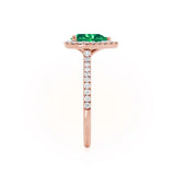 HARLOW - Pear Emerald & Diamond 18k Rose Gold Halo Engagement Ring Lily Arkwright