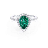 HARLOW - Pear Emerald & Diamond 18k White Gold Halo Engagement Ring Lily Arkwright