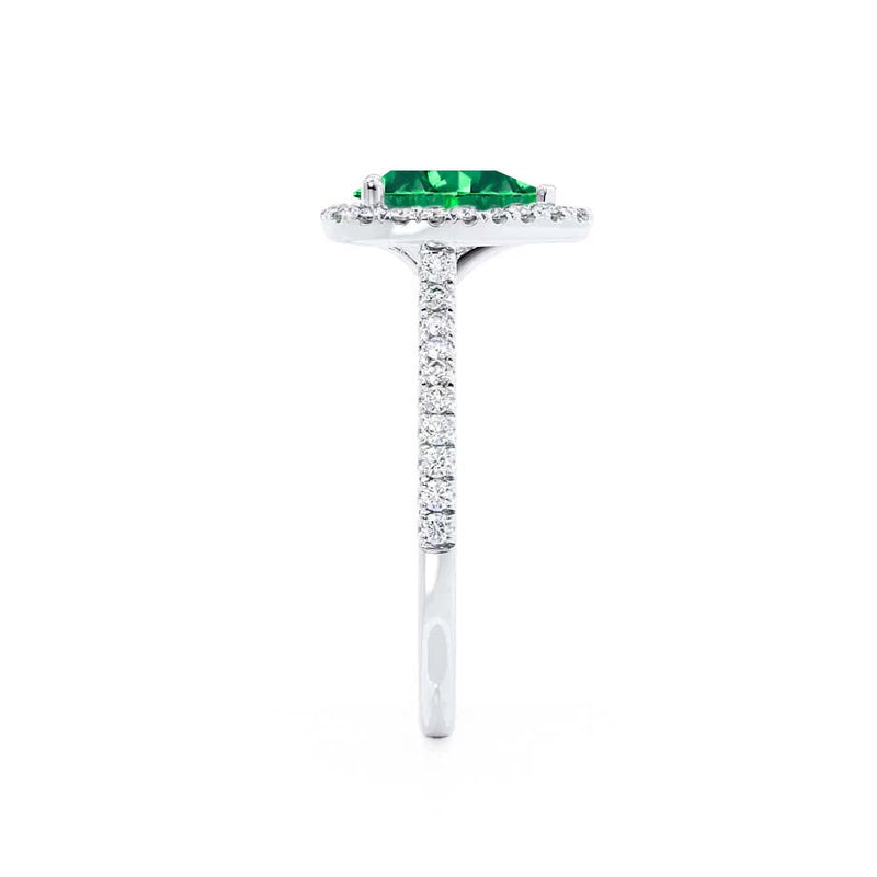 HARLOW - Pear Emerald & Diamond 950 Platinum Halo Engagement Ring Lily Arkwright