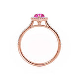 HARLOW - Pear Pink Sapphire & Diamond 18k Rose Gold Halo Engagement Ring Lily Arkwright