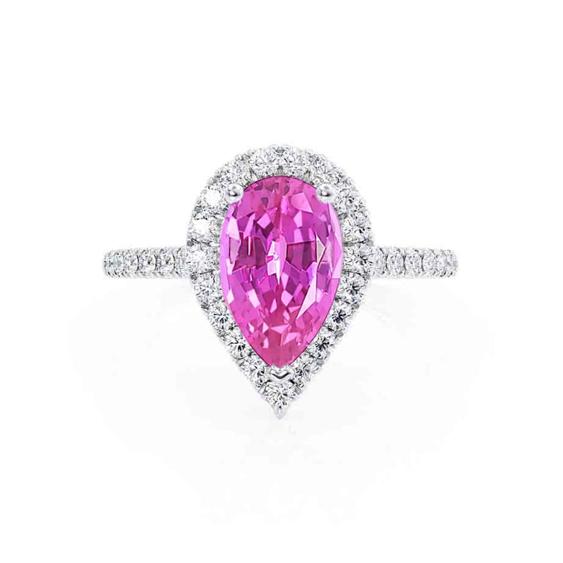 HARLOW - Pear Pink Sapphire & Diamond 18k White Gold Halo Engagement Ring Lily Arkwright