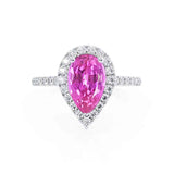 HARLOW - Pear Pink Sapphire & Diamond 950 Platinum Halo Engagement Ring Lily Arkwright