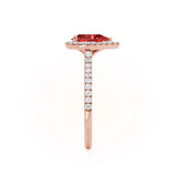 HARLOW - Pear Ruby & Diamond 18k Rose Gold Halo Engagement Ring Lily Arkwright