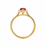 HARLOW - Pear Ruby & Diamond 18k Yellow Gold Halo Engagement Ring Lily Arkwright