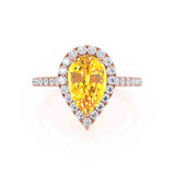 HARLOW - Pear Yellow Sapphire & Diamond 18k Rose Gold Halo Engagement Ring Lily Arkwright