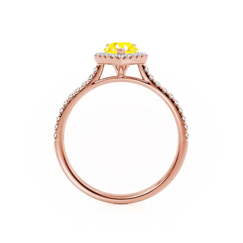 HARLOW - Pear Yellow Sapphire & Diamond 18k Rose Gold Halo Engagement Ring Lily Arkwright