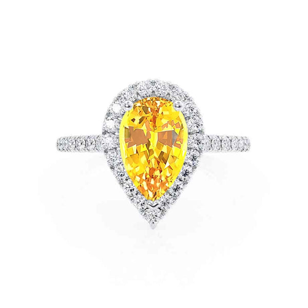 HARLOW - Pear Yellow Sapphire & Diamond 18k White Gold Halo Engagement Ring Lily Arkwright