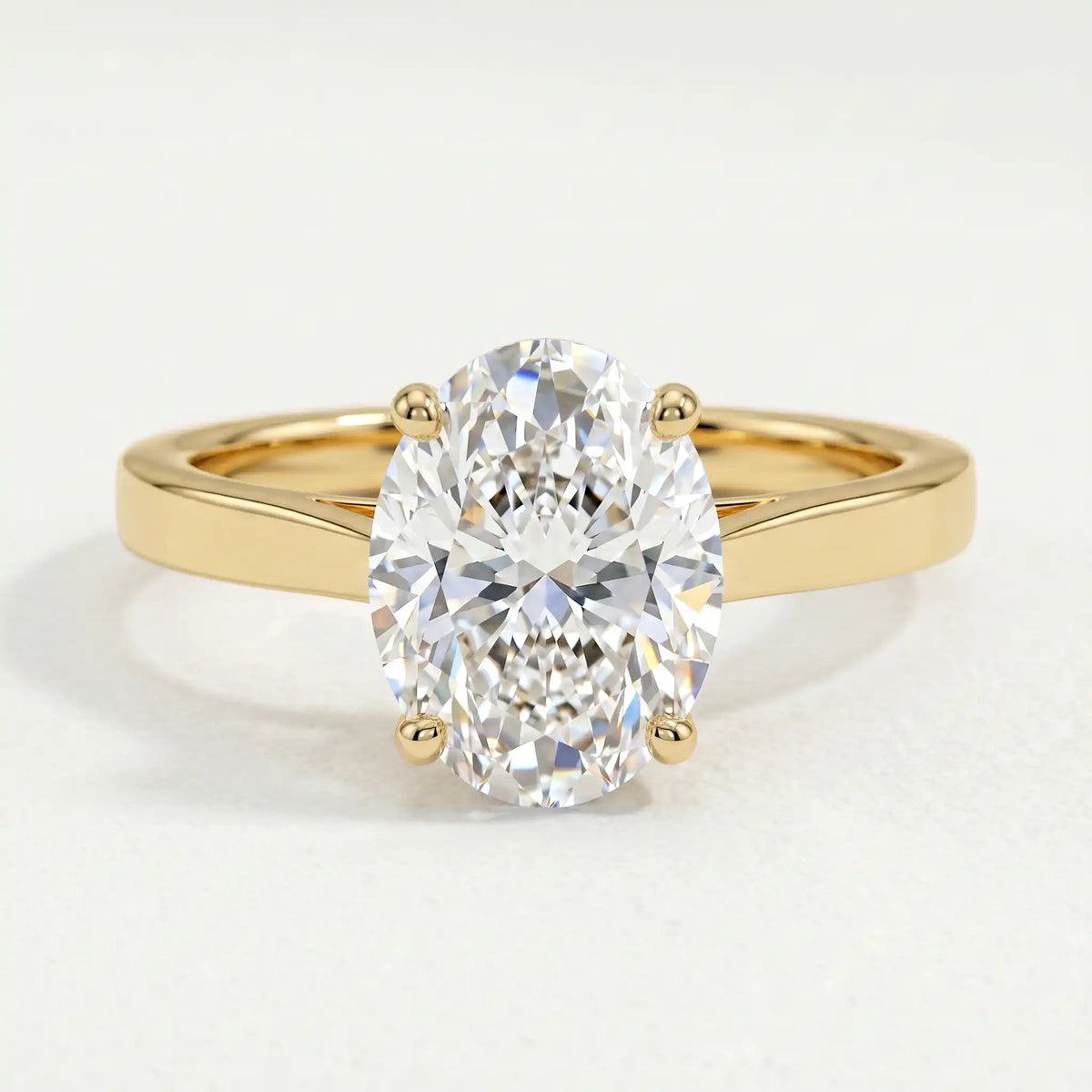 Isabella solitaire oval lab diamond cathedral setting set 18k yellow gold engagement ring