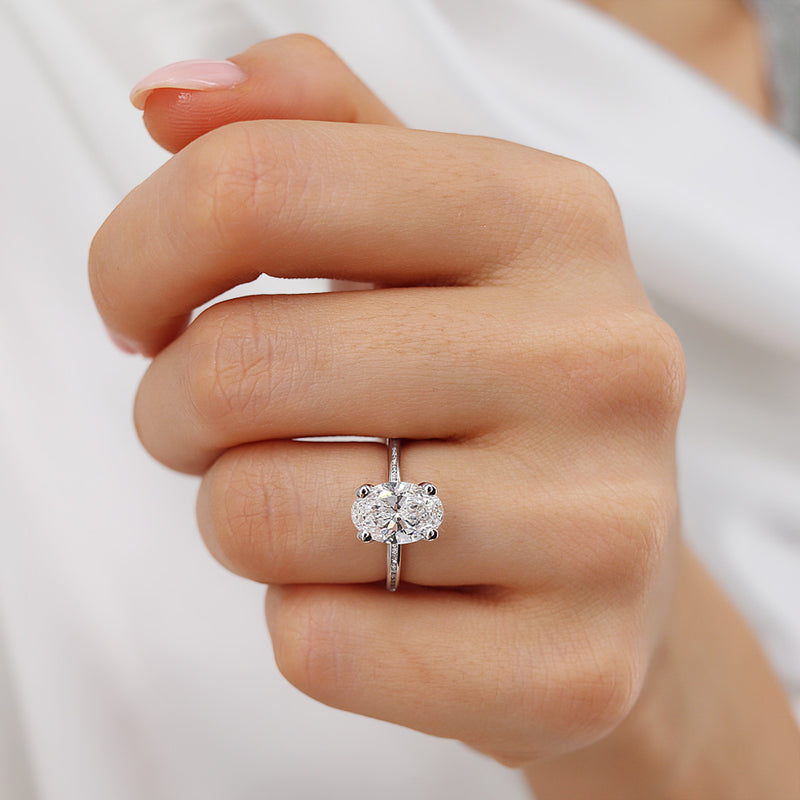 Iris Oval Moissanite 18k Yellow Gold Petite Channel Set Ring