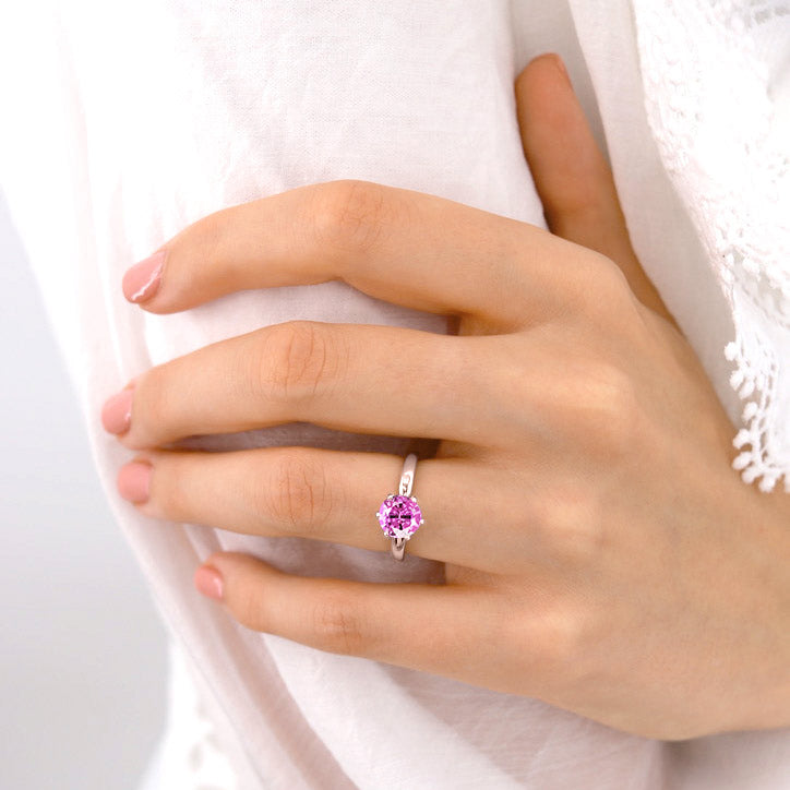 JULIET - Chatham® Round Pink Sapphire Solitaire Engagement Ring 18k Rose Gold