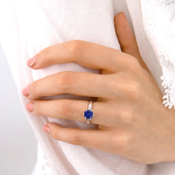 JULIET - Chatham® Round Blue Sapphire Solitaire Engagement Ring 950 Platinum