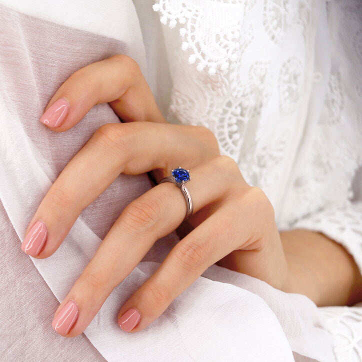 JULIET - Chatham® Round Blue Sapphire Solitaire Engagement Ring 18k Rose Gold