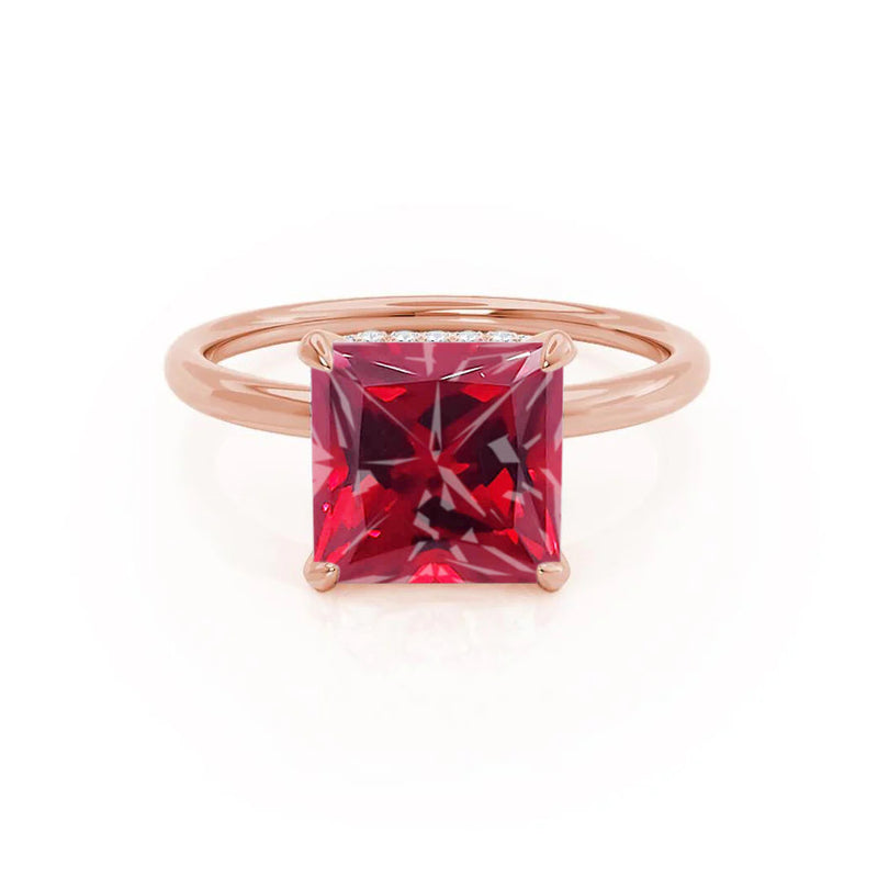PARIS - Chatham® Princess Ruby & Diamond 18k Rose Gold Petite Hidden Halo
