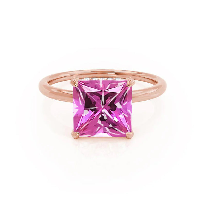 PARIS - Chatham® Princess Pink Sapphire & Diamond 18k Rose Gold Petite Hidden Halo