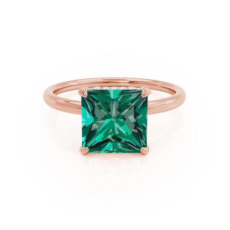 PARIS - Chatham® Princess Emerald & Diamond 18k Rose Gold Petite Hidden Halo