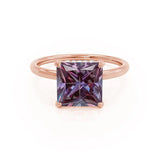 PARIS - Chatham® Princess Alexandrite & Diamond 18k Rose Gold Petite Hidden Halo