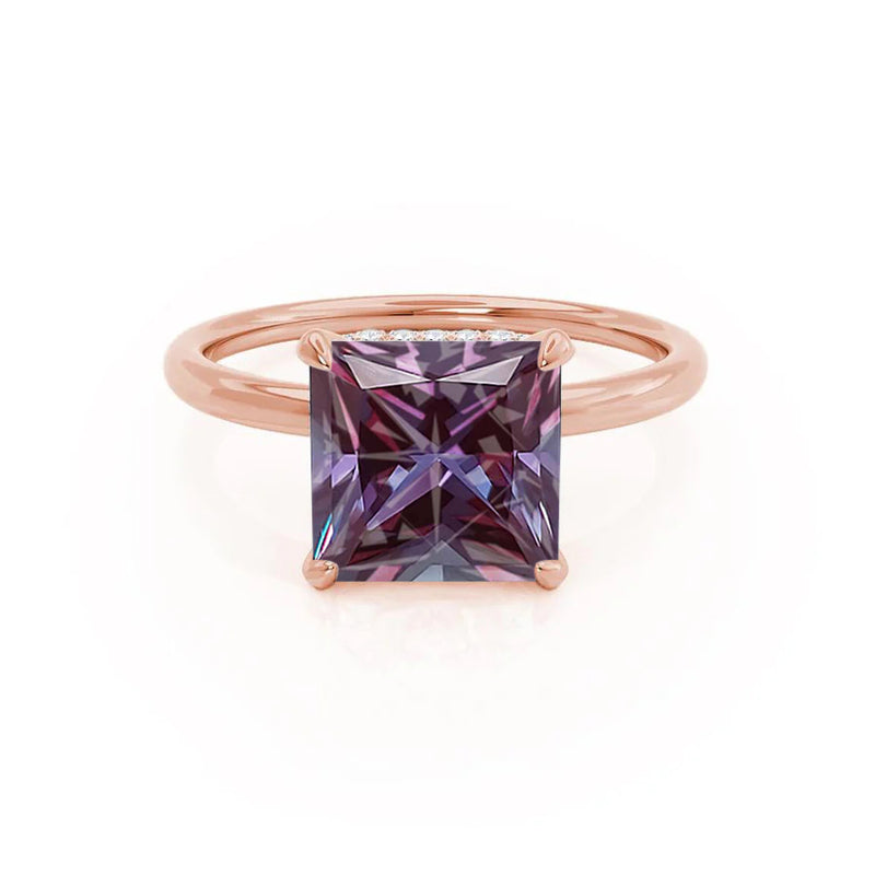 PARIS - Chatham® Princess Alexandrite & Diamond 18k Rose Gold Petite Hidden Halo