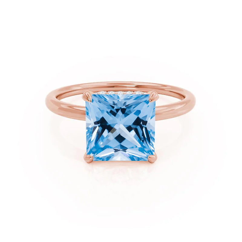 PARIS - Chatham® Princess Aqua Spinel & Diamond 18k Rose Gold Petite Hidden Halo