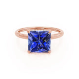 PARIS - Chatham® Princess Blue Sapphire & Diamond 18k Rose Gold Petite Hidden Halo