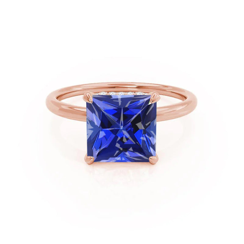 PARIS - Chatham® Princess Blue Sapphire & Diamond 18k Rose Gold Petite Hidden Halo