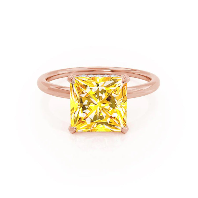 PARIS - Chatham® Princess Yellow Sapphire & Diamond 18k Rose Gold Petite Hidden Halo