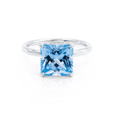 PARIS - Chatham® Princess Aqua Spinel & Diamond 950 Platinum Petite Hidden Halo