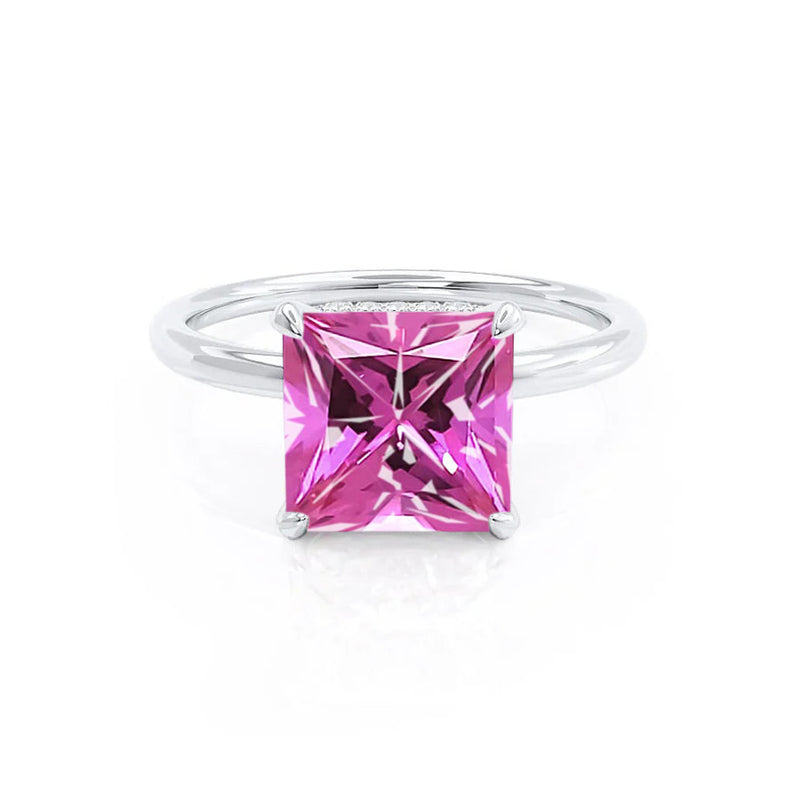 PARIS - Chatham® Princess Pink Sapphire & Diamond 18k White Gold Petite Hidden Halo