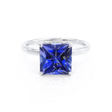 PARIS - Chatham® Princess Blue Sapphire & Diamond 950 Platinum Petite Hidden Halo