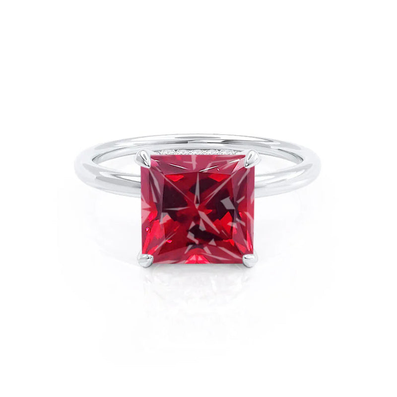 PARIS - Chatham® Princess Ruby & Diamond 18k White Gold Petite Hidden Halo