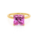 PARIS - Chatham® Princess Pink Sapphire & Diamond 18k Yellow Gold Petite Hidden Halo