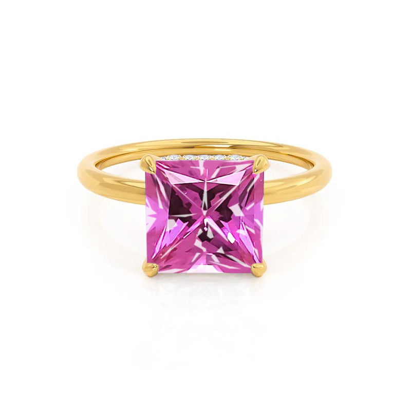 PARIS - Chatham® Princess Pink Sapphire & Diamond 18k Yellow Gold Petite Hidden Halo