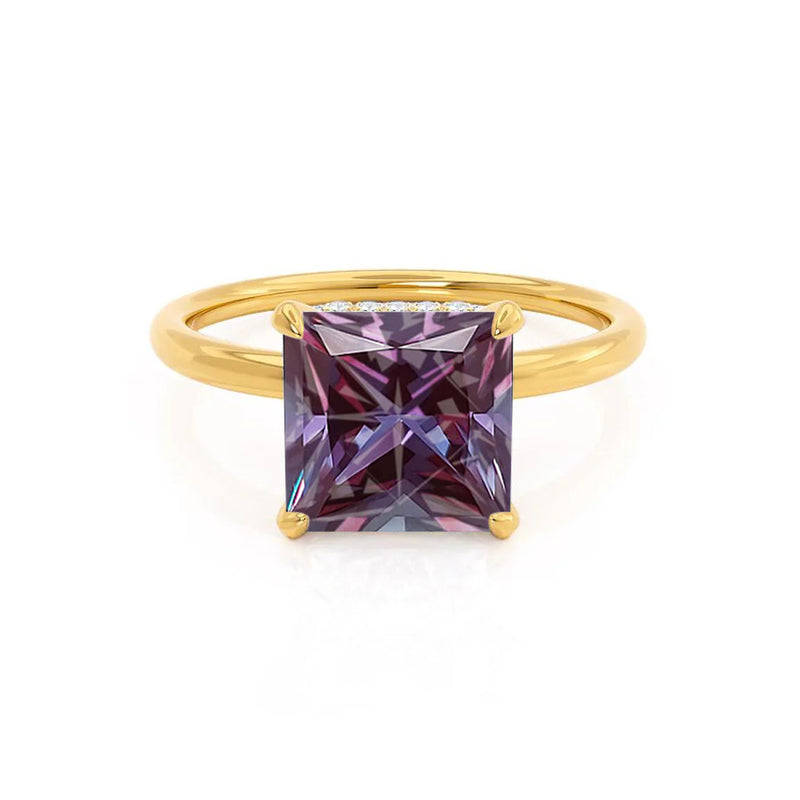 PARIS - Chatham® Princess Alexandrite & Diamond 18k Yellow Gold Petite Hidden Halo