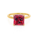PARIS - Chatham® Princess Ruby & Diamond 18k Yellow Gold Petite Hidden Halo