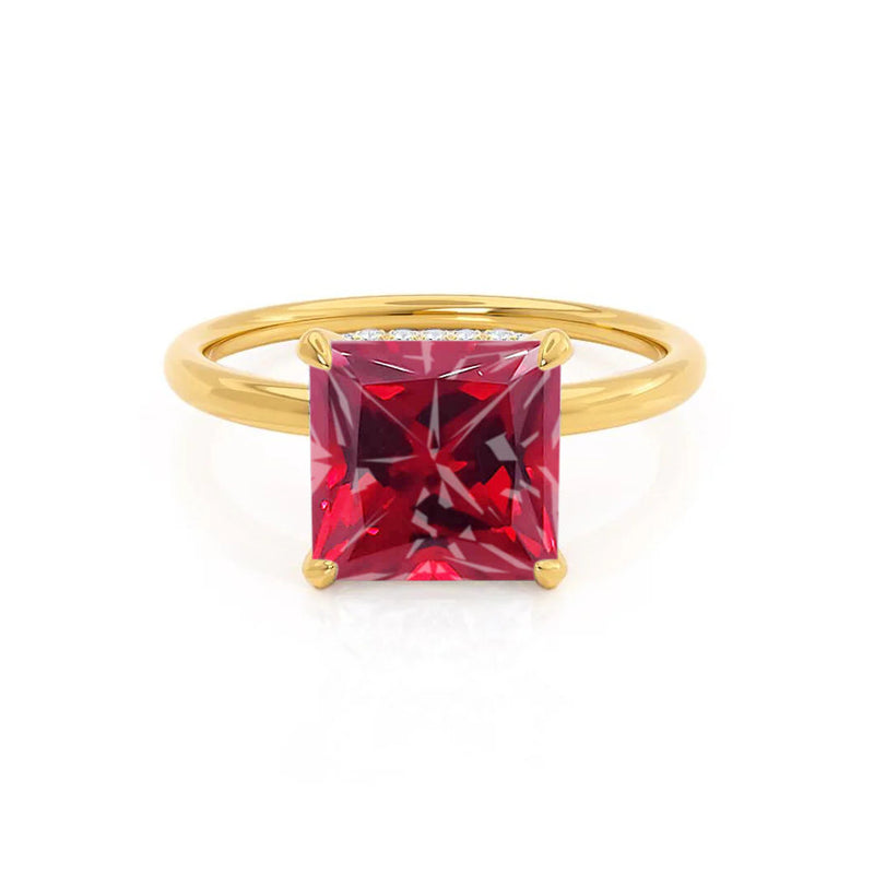 PARIS - Chatham® Princess Ruby & Diamond 18k Yellow Gold Petite Hidden Halo