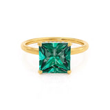 PARIS - Chatham® Princess Emerald & Diamond 18k Yellow Gold Petite Hidden Halo