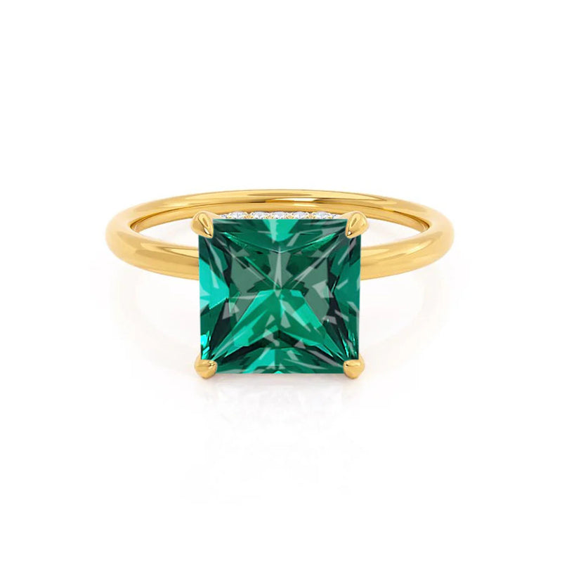 PARIS - Chatham® Princess Emerald & Diamond 18k Yellow Gold Petite Hidden Halo